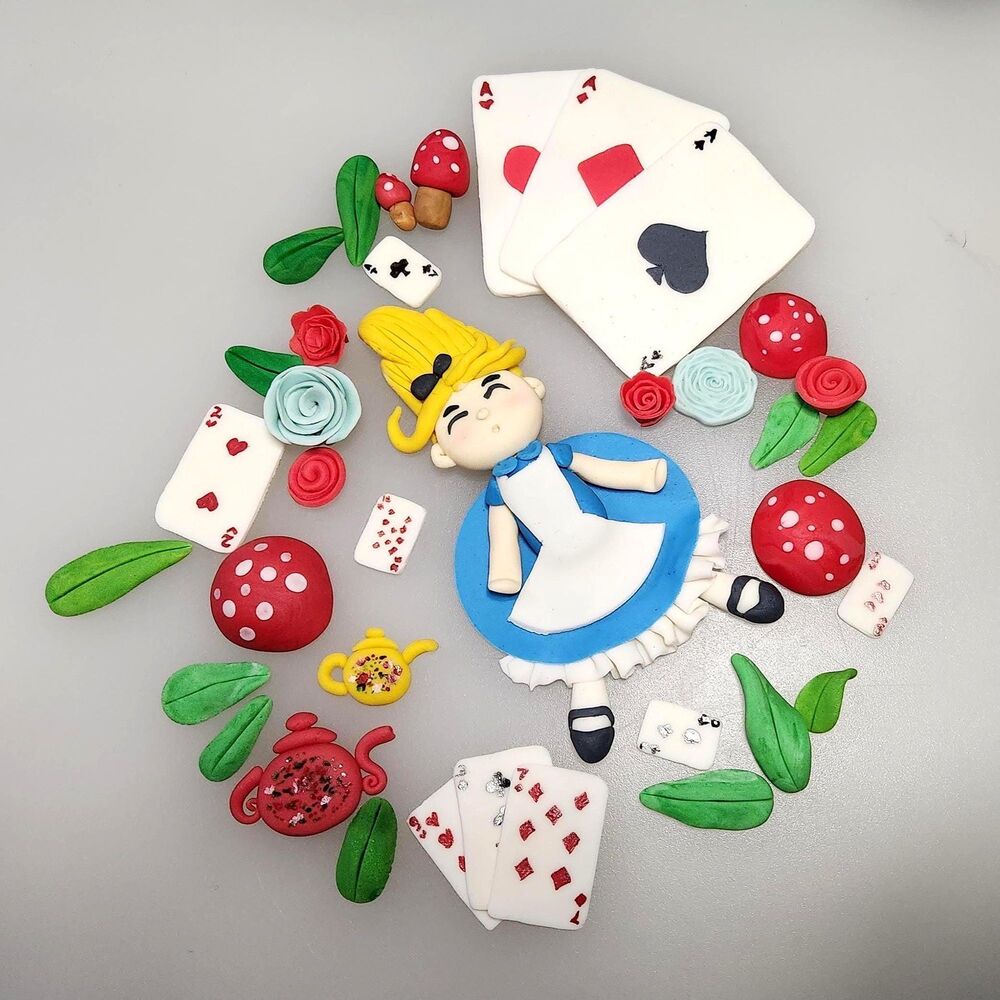 Hand-Sculpted Alice in Wonderland Fondant Cake Topper | Whimsical Birthday